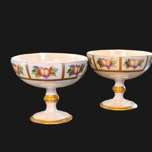 Antique Vignaud Limoges Handpainted Pedestal Cups